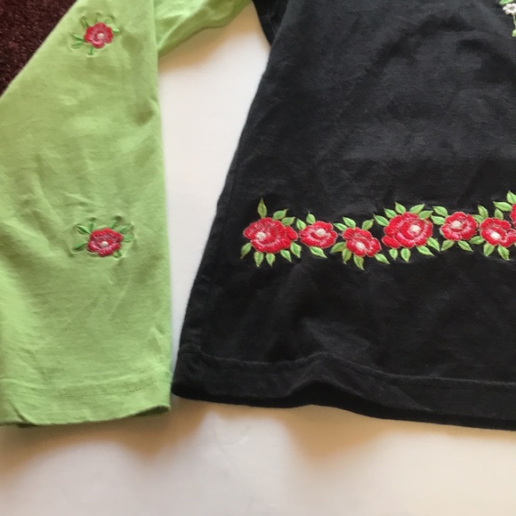 Vintage Y2K Long Sleeve Top Floral Embroidery 2000‘s Neon Green Black Floral Hot - Picture 7 of 13